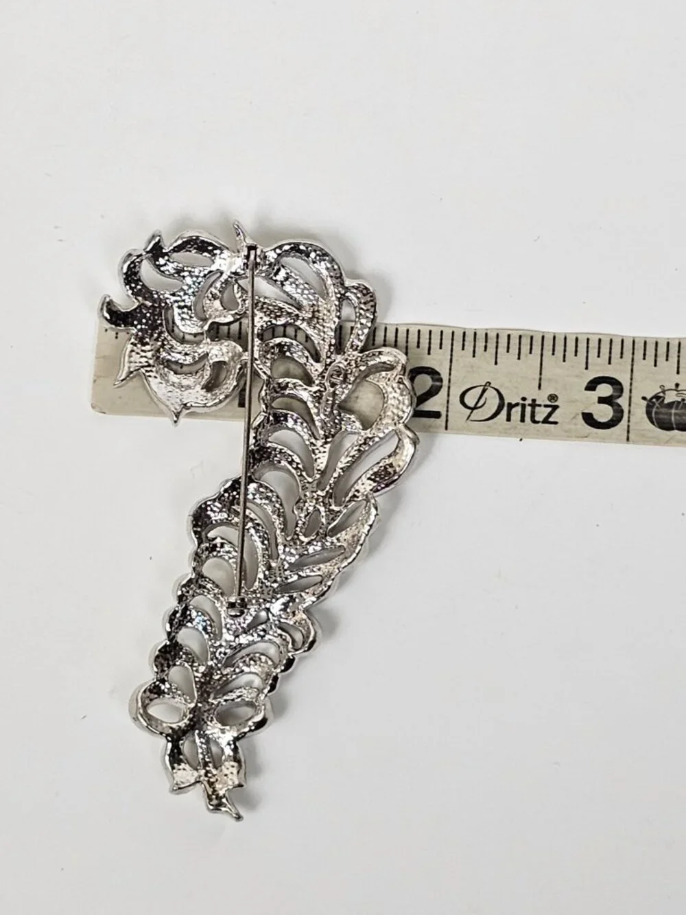 Kenneth Jay Lane KJL NR Crystal Rhinestone Pave Feather Plume Brooch Pin 3.25
